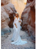 Cold Shoulder Ivory Lace V Back Bohemian Wedding Dress
